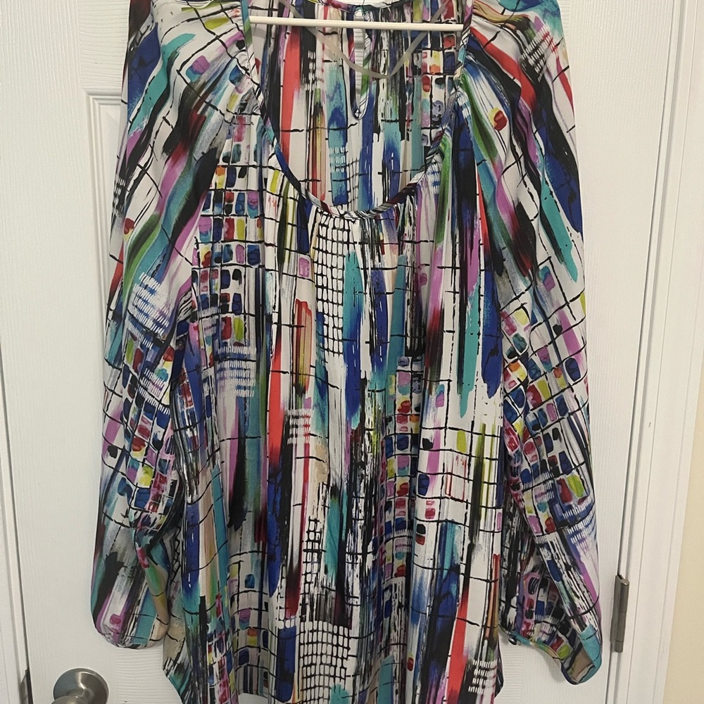 Spense Blue Graphic Long Sleeve Blouse